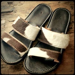 Ladies Leather Cowhair Sandals